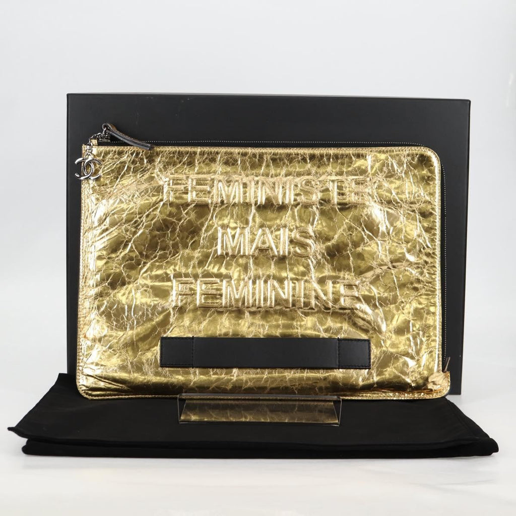 Chanel Feminine Pouch Crinkled Leather Gold Leather Clutche & Pouche Bag