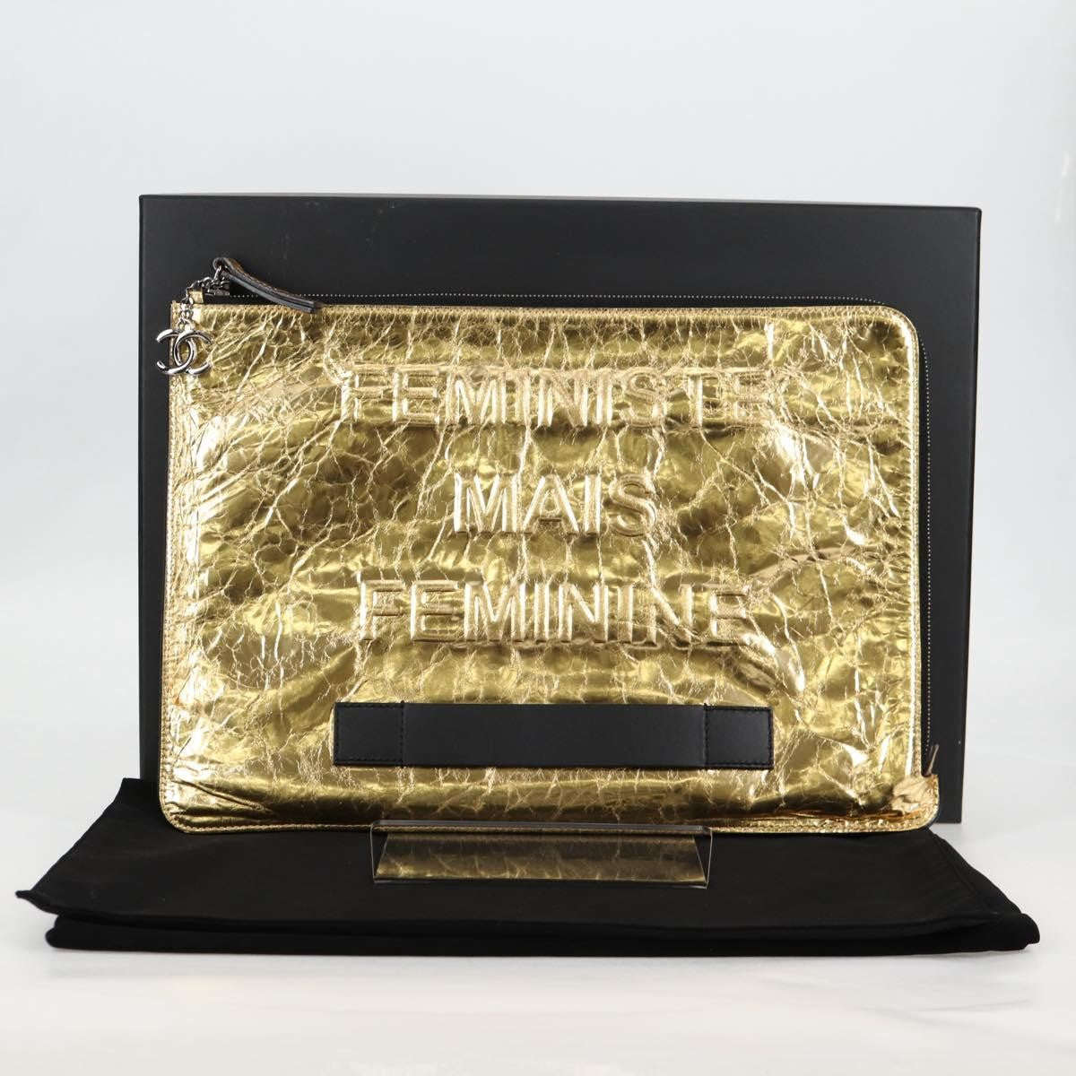 Chanel Feminine Pouch Crinkled Leather Gold Leather Clutche & Pouche Bag