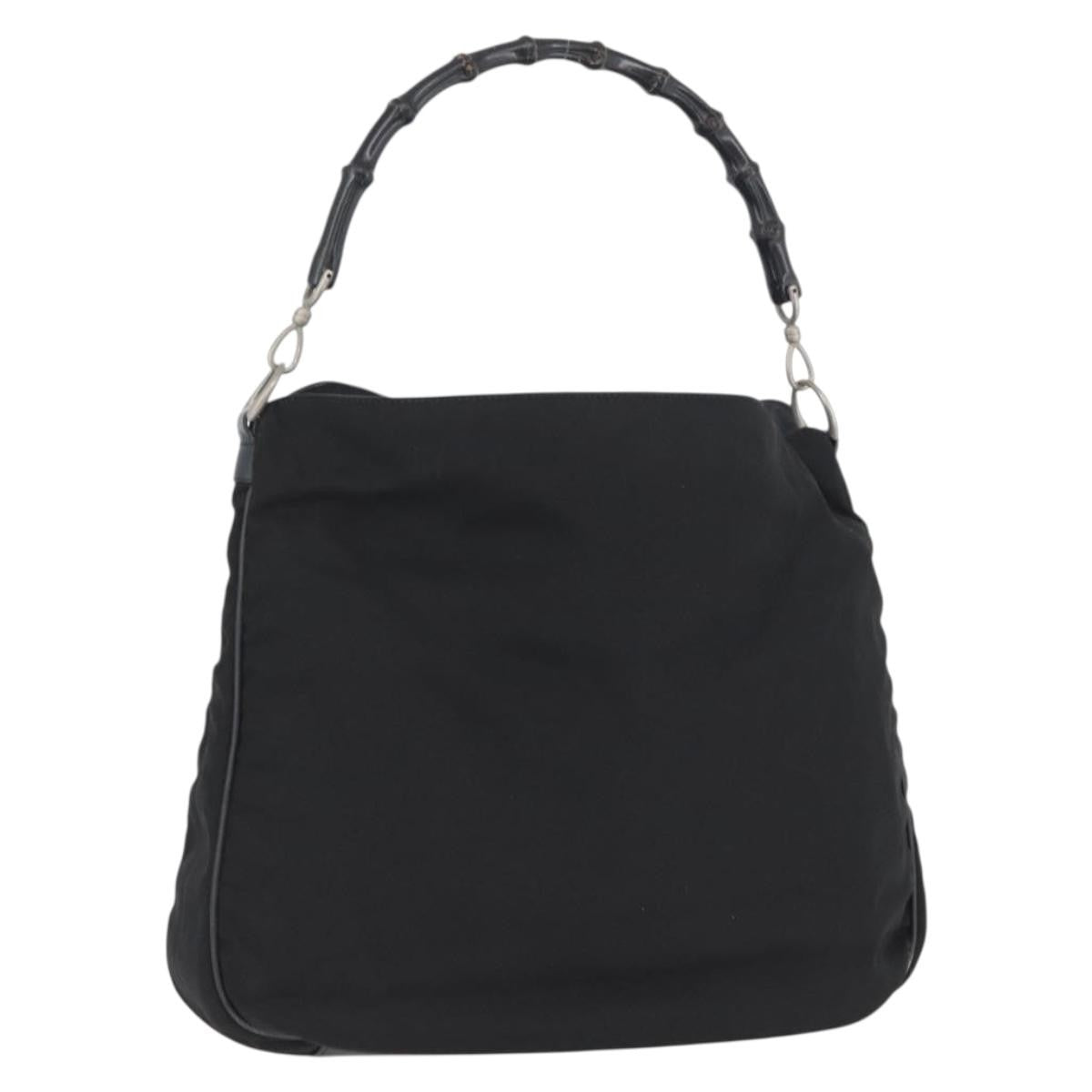 Gucci Vintage Bamboo Handle Bag Nylon Black Nylon Handbag (Pre-Owned)