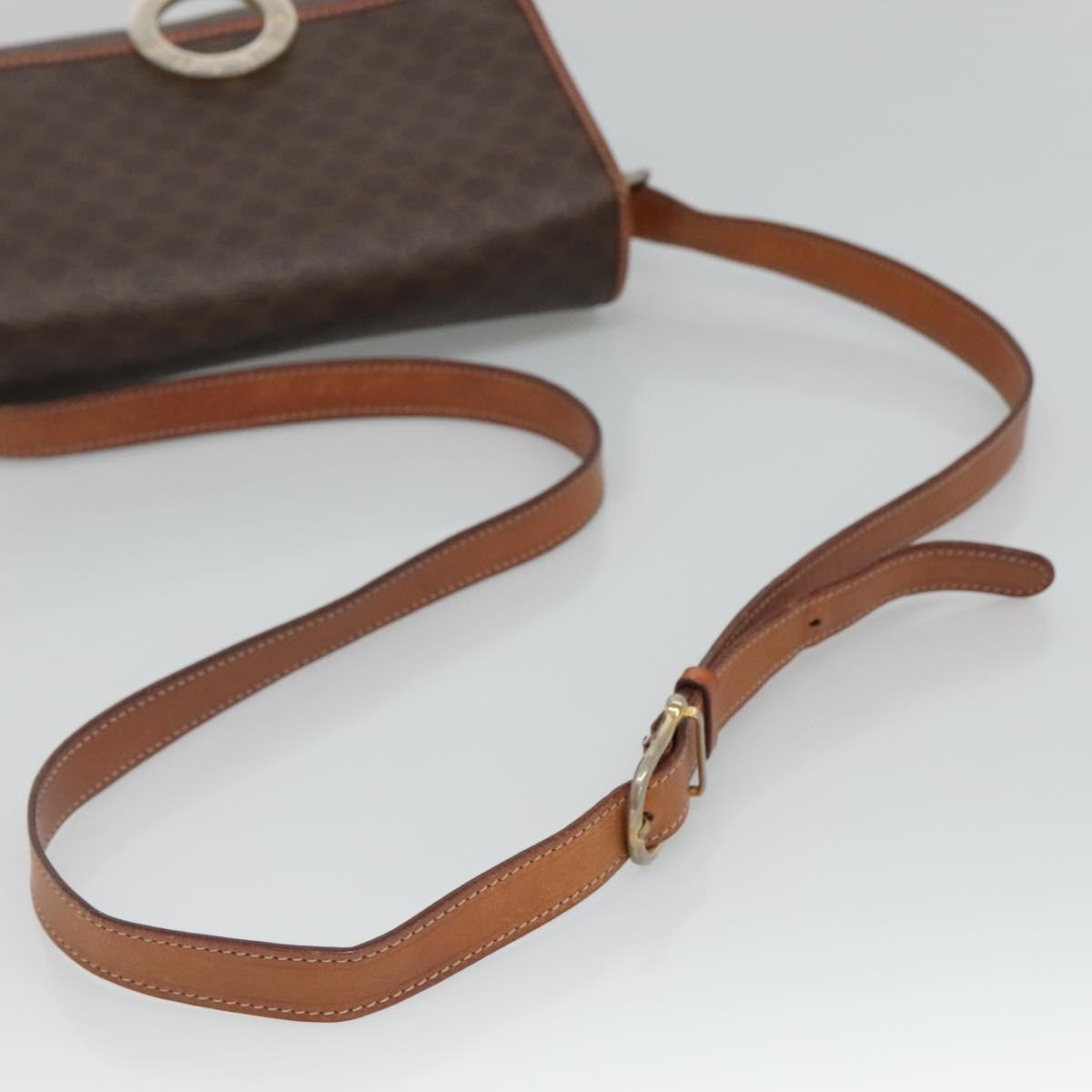 Celine Vintage Macadam Circle Logo Shoulder Bag Canvas And Leather Brown Canvas Shoulder Bag Bag