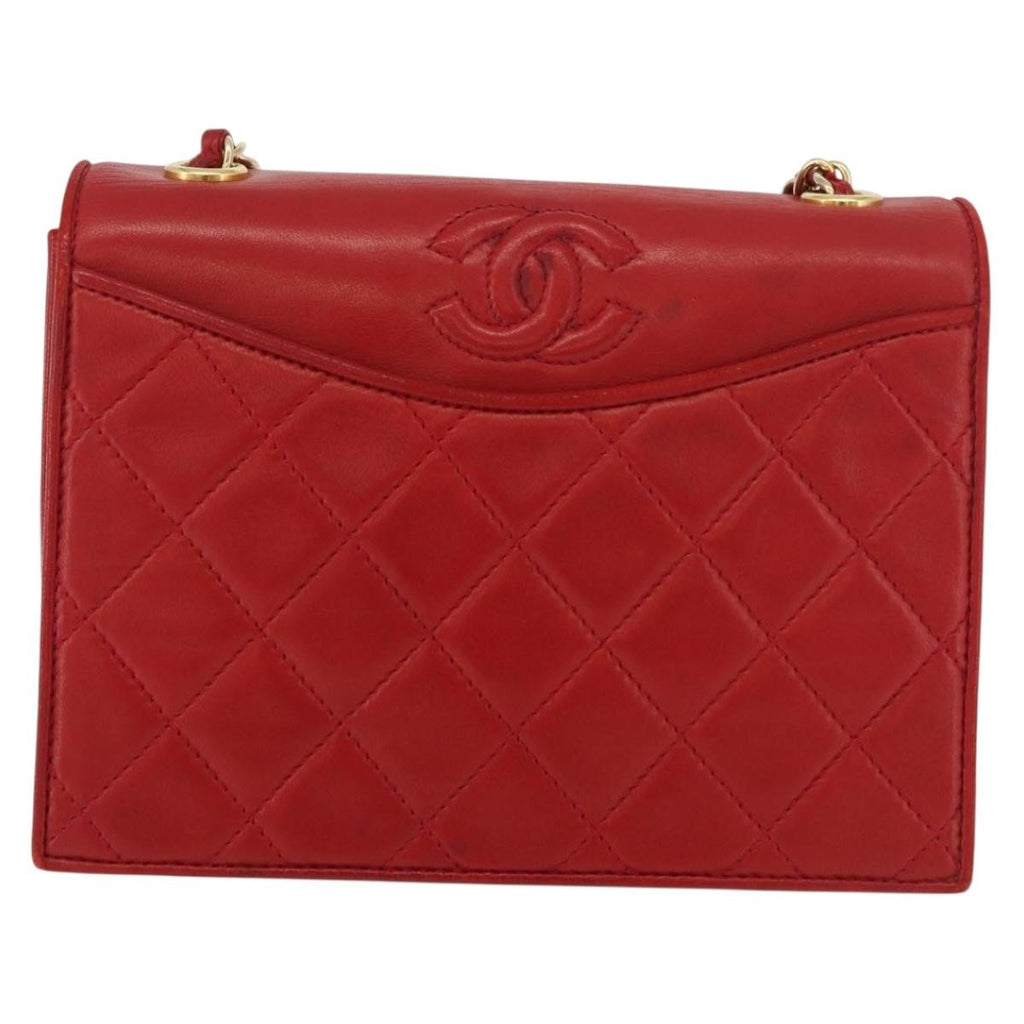 Chanel Vintage Cc Chain Full Flap Bag Quilted Leather Red Leather Shoulder Bag Bag