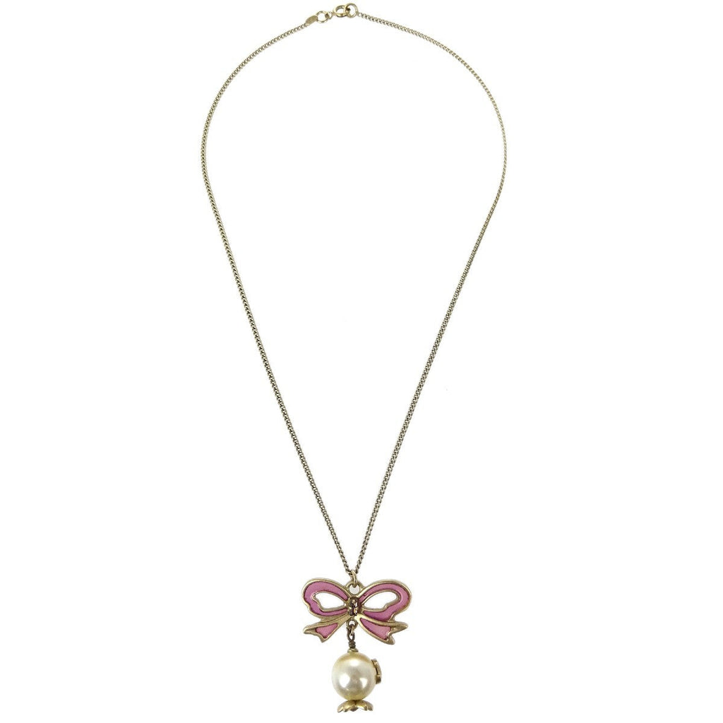 Chanel Cc Bow Necklace Gold-Plated With Artificial Pearl Gold Gold_Plated Necklace Jewelry