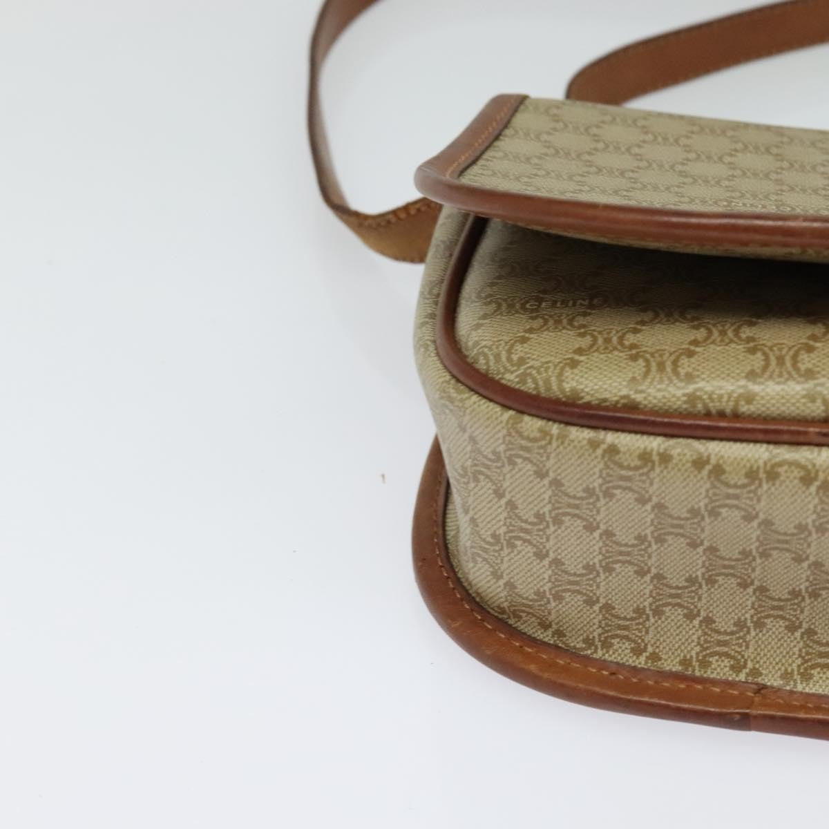 Celine Vintage Macadam Shoulder Bag Canvas And Leather Beige Canvas Shoulder Bag Bag