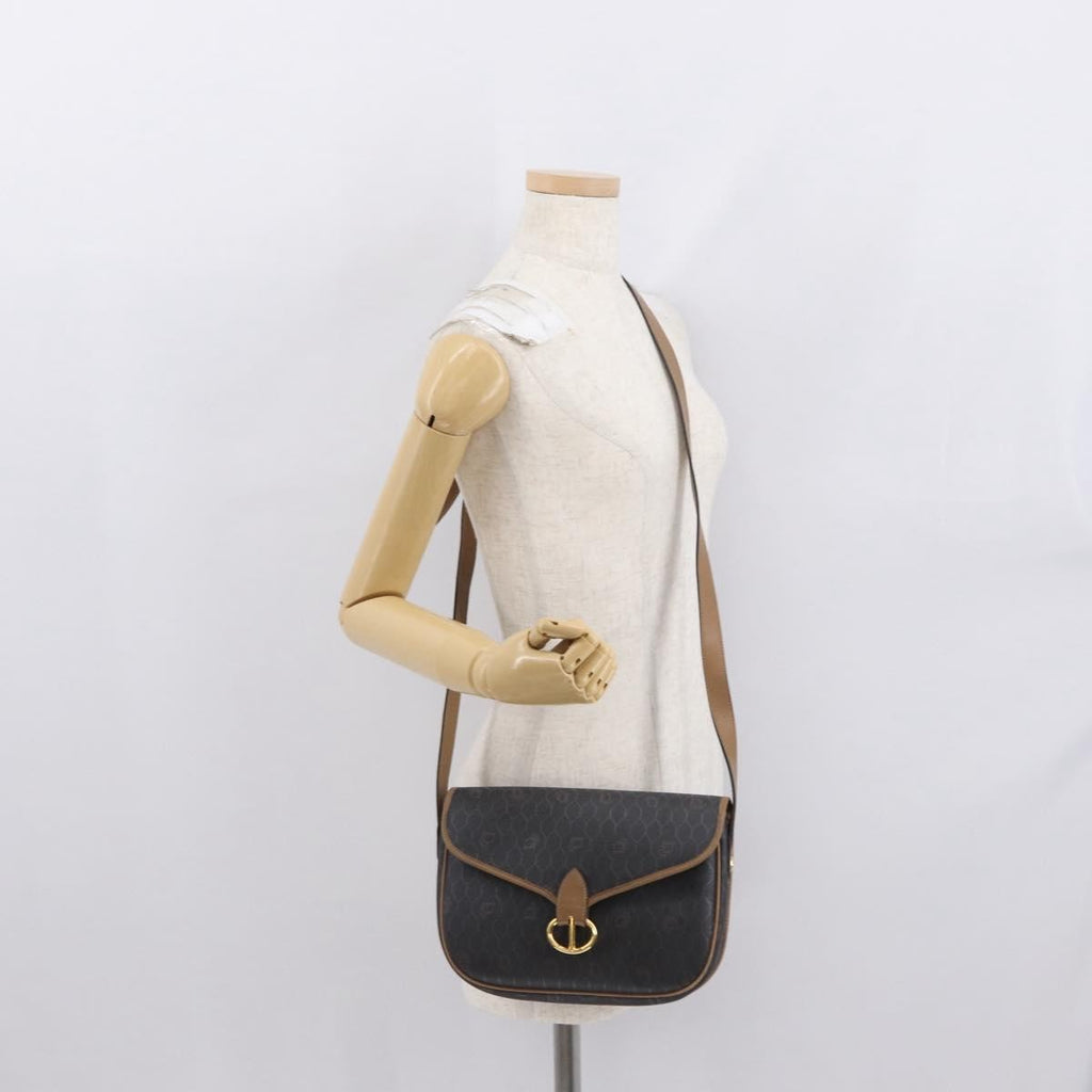Christian Dior Vintage Honeycomb Flap Crossbody Bag Canvas And Leather Black Canvas Shoulder Bag Bag (Pre-Owned)