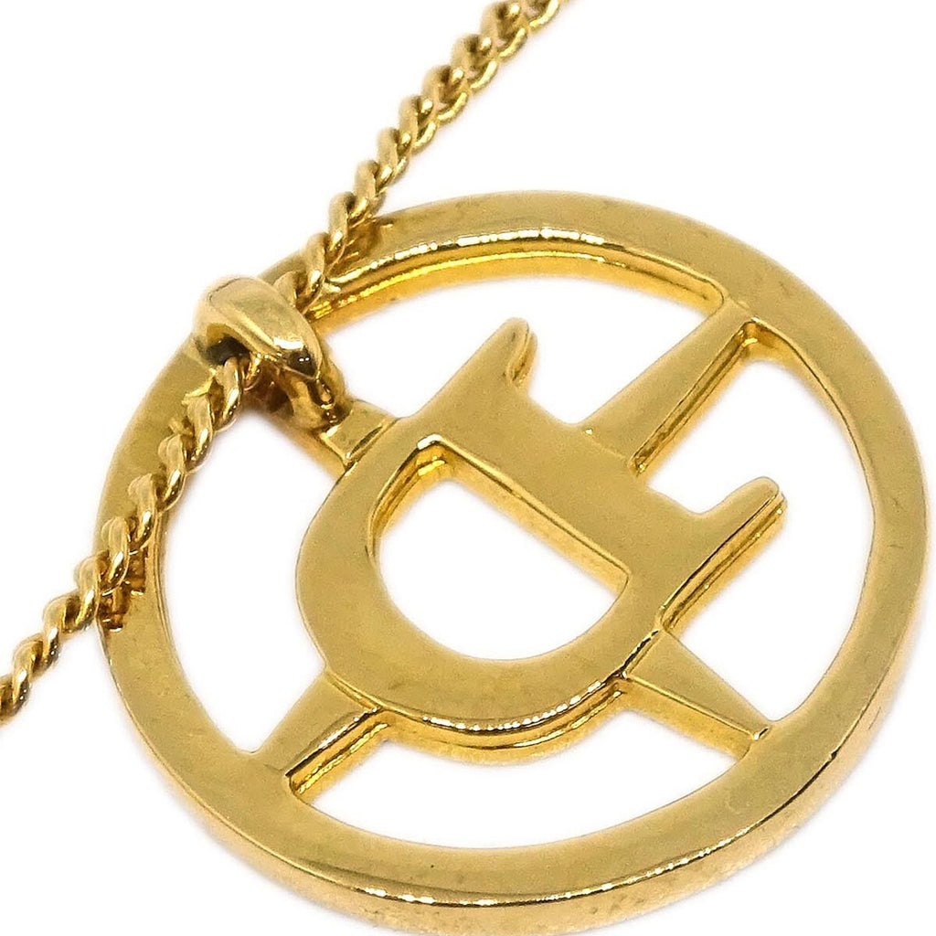 Christian Dior Cd Round Pendant Necklace Metal Gold Gold_Plated Necklace Jewelry (Pre-Owned)