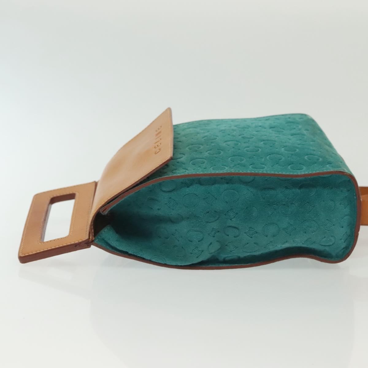 Celine Macadam Shoulder Bag Canvas Turquoise Suede Bag