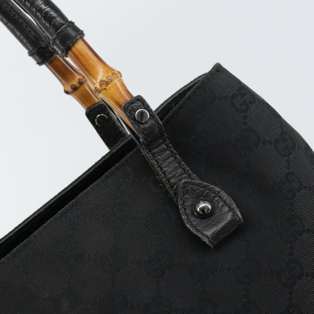 Gucci Bamboo Tote Bag Canvas Black Canvas Tote Bag Bag (Pre-Owned)
