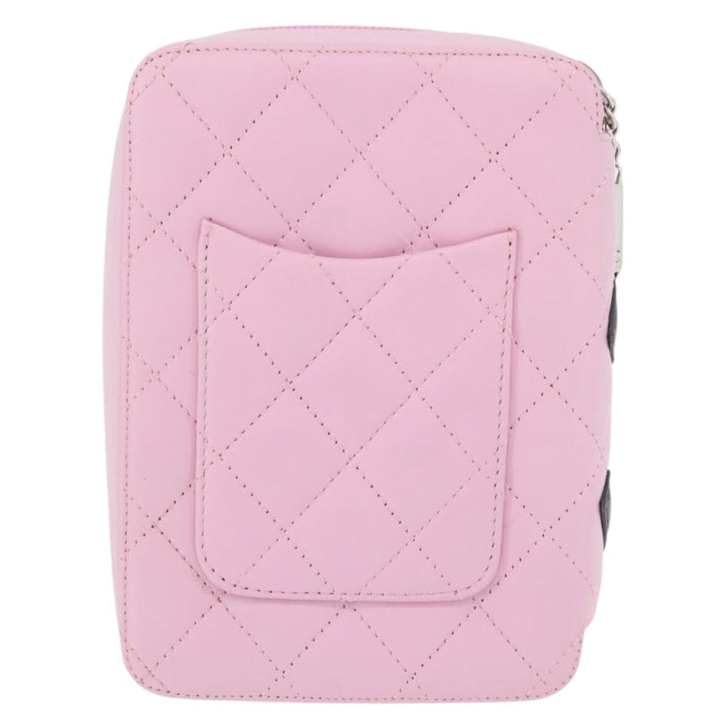 Chanel Cambon Zip Around Cosmetic Case Quilted Leather Pink Leather Wallets Accessory