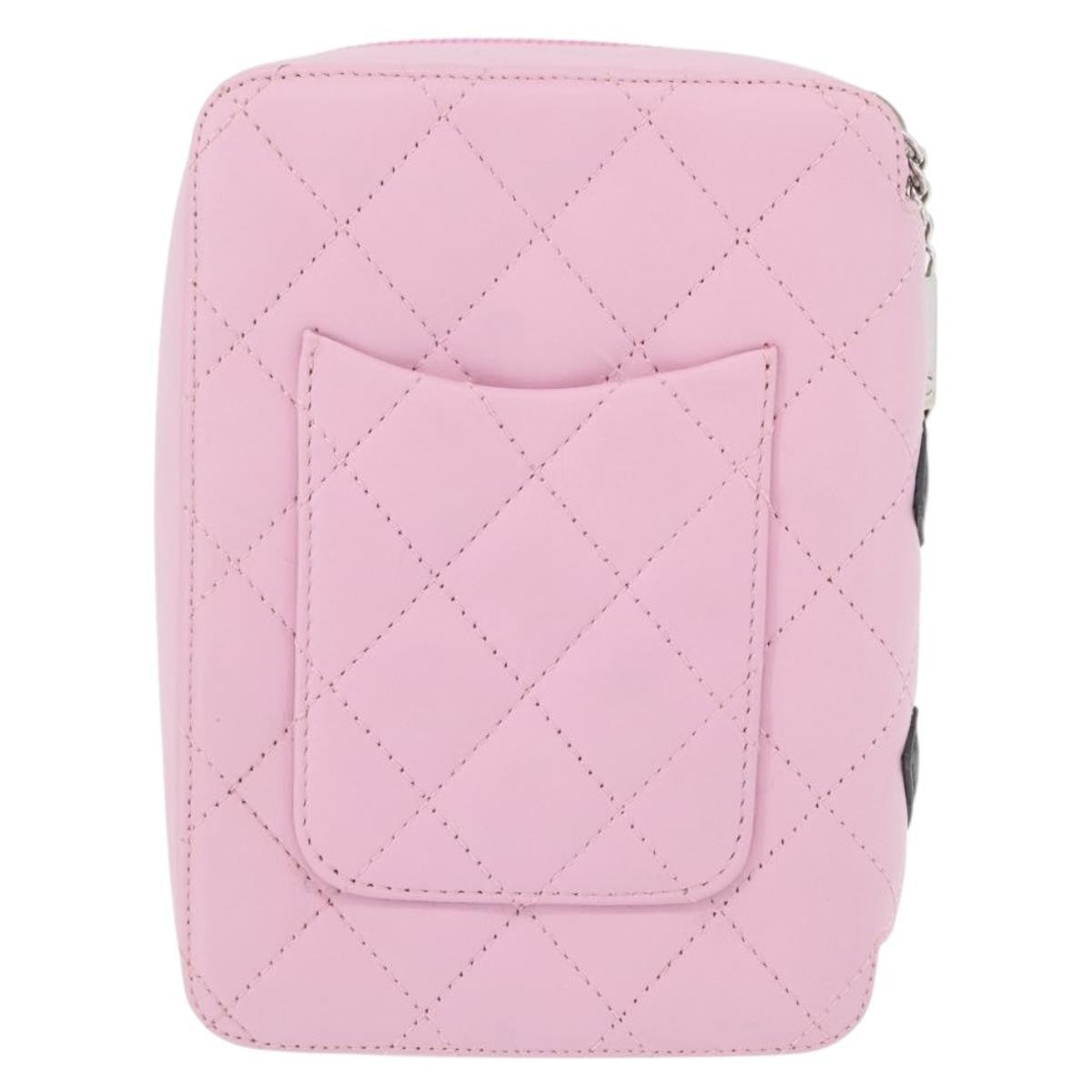 Chanel Cambon Zip Around Cosmetic Case Quilted Leather Pink Leather Wallets Accessory