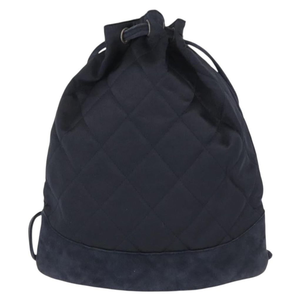 Chanel Vintage Drawstring Backpack Quilted Satin With Suede Navy Satin Backpack Bag