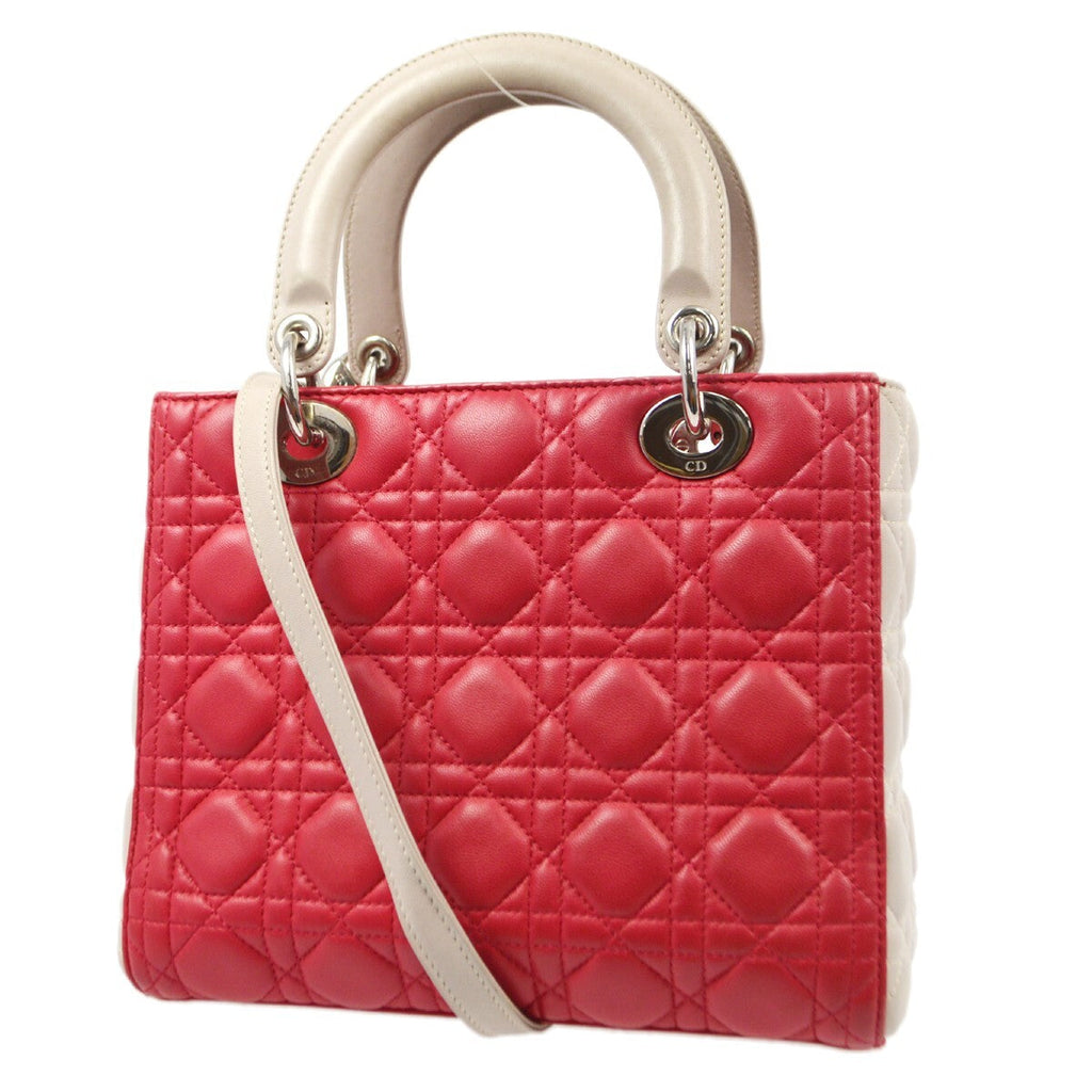 Christian Dior Bicolor Lady Dior Bag Cannage Quilt Lambskin Pink Leather Handbag (Pre-Owned)