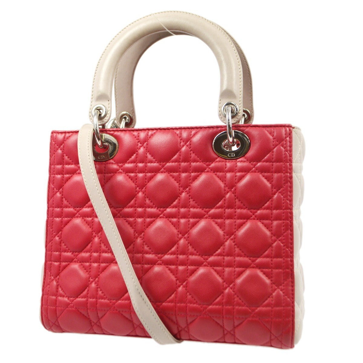 Christian Dior Bicolor Lady Dior Bag Cannage Quilt Lambskin Pink Leather Handbag (Pre-Owned)