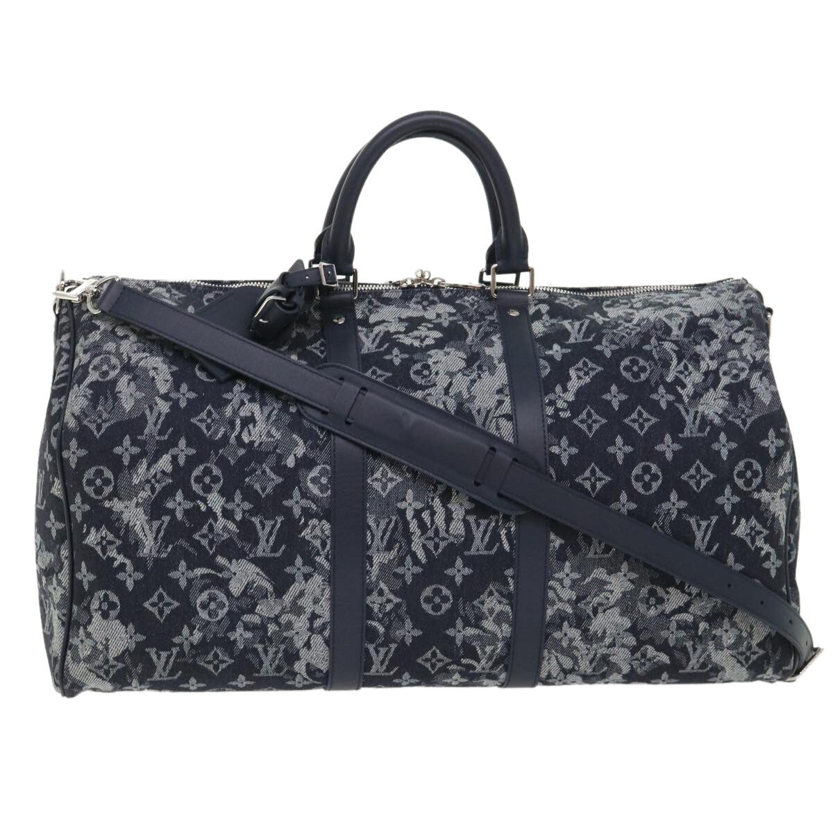 Louis Vuitton Keepall Bandouliere Bag Monogram Tapestry Canvas Navy Canvas Bag