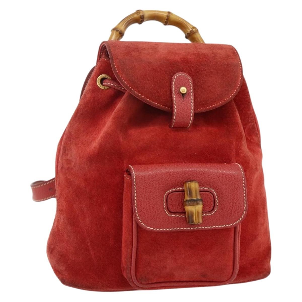 Gucci Gucci Bamboo Backpack Daim Red Suede Backpack Bag (Pre-Owned)