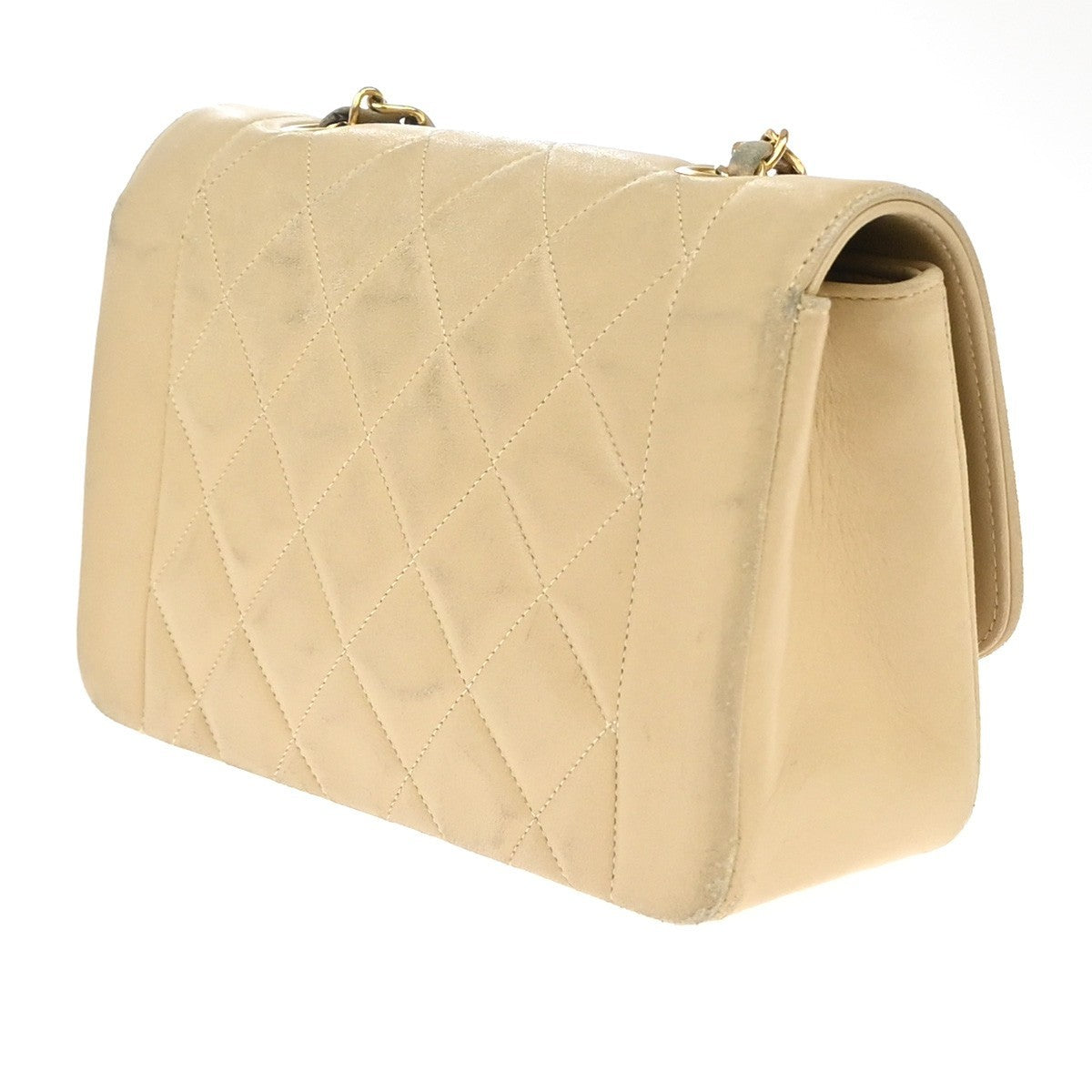 Chanel Diana Flap Bag Quilted Lambskin Beige Leather Shoulder Bag Bag