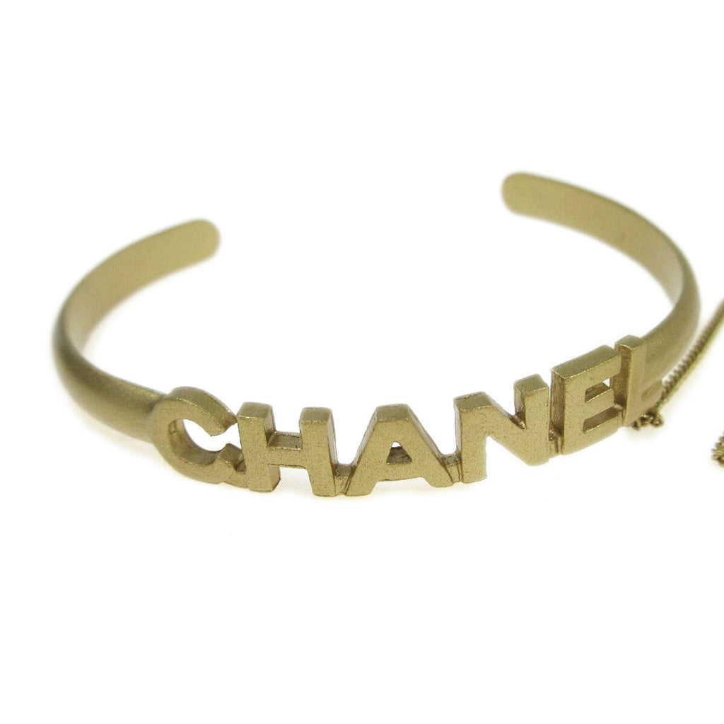 Chanel Logo Cuff With Cc Ring Metal With Crystal Gold Gold Bracelet Jewelry