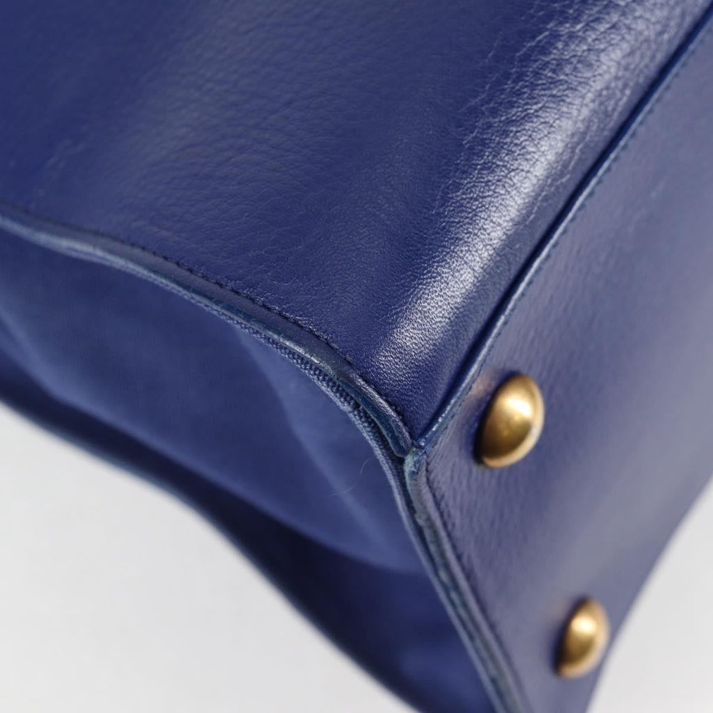 Saint Laurent Muse Two Bag Leather With Canvas Blue Leather Shoulder Bag Bag (Pre-Owned)