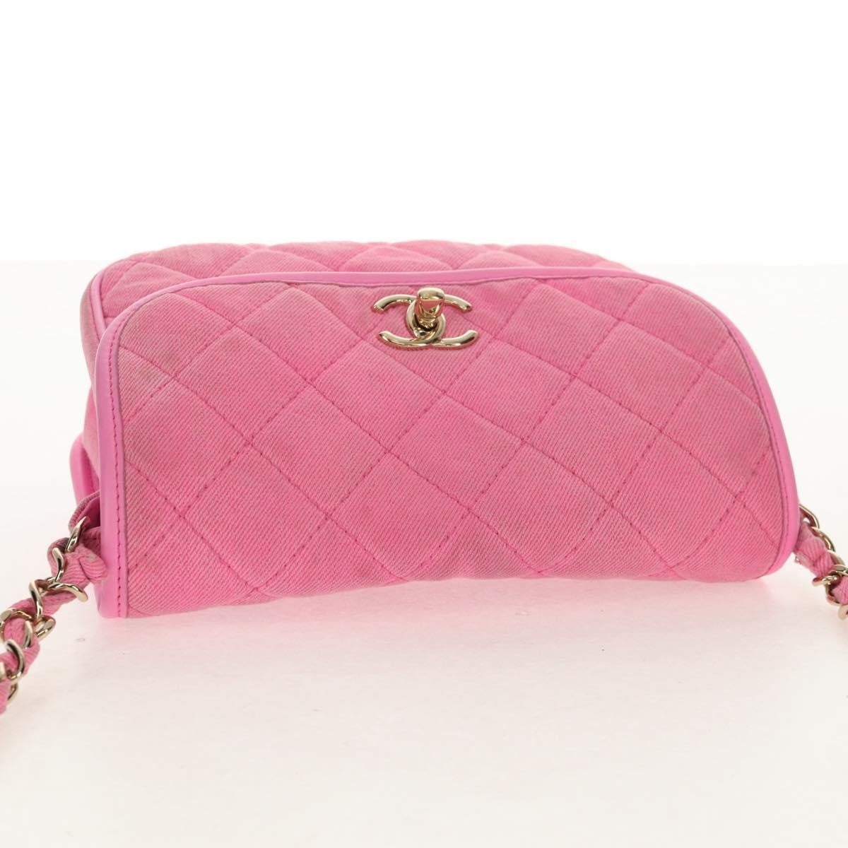 Chanel Flap Messenger Bag Quilted Denim Pink Canvas Shoulder Bag Bag