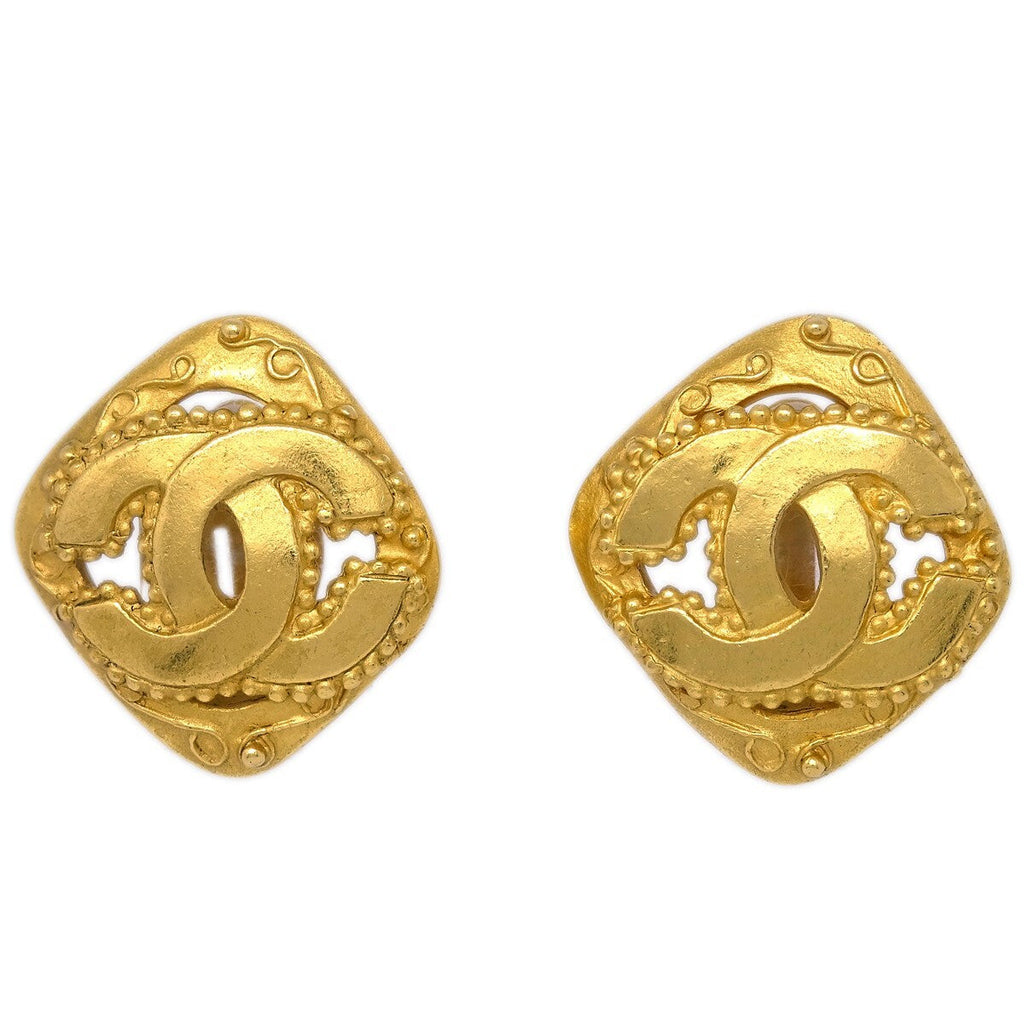 Chanel Cc Rhombus Clip-On Earrings Metal Gold Gold_Plated Earrings Jewelry