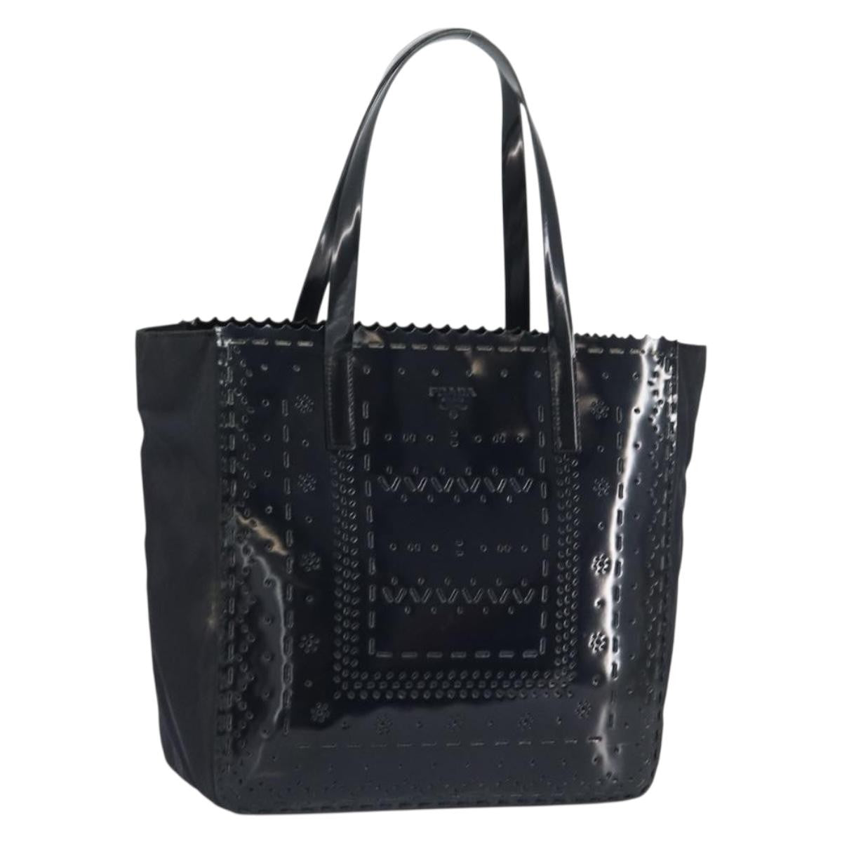 Prada Vintage Tote Tessuto With Leather Black Patent_Leather Tote Bag Bag