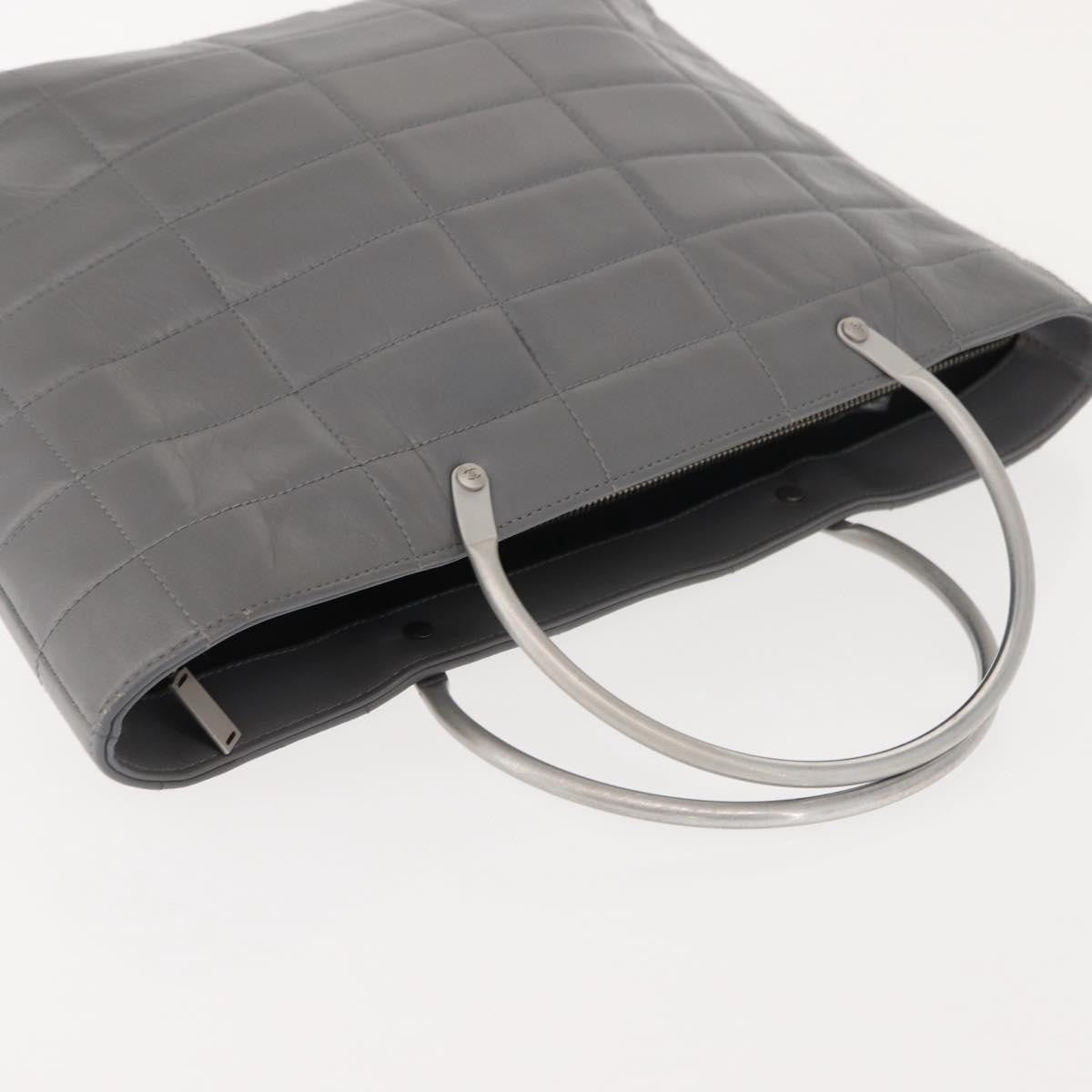 Chanel Vintage Chocolate Bar Metal Ring Tote Quilted Lambskin Gray Leather Tote Bag Bag