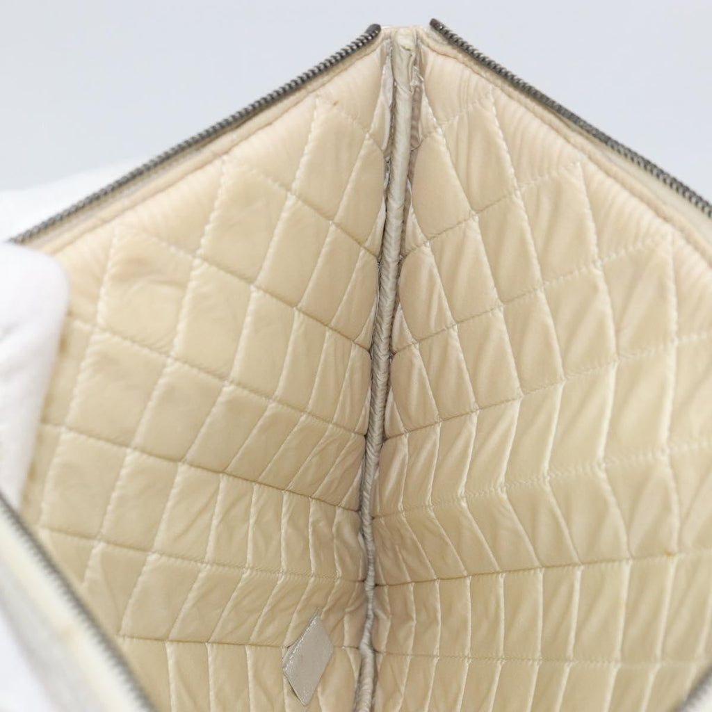Chanel O Case Clutch Quilted Perforated Lambskin Silver Leather Clutche & Pouche Bag