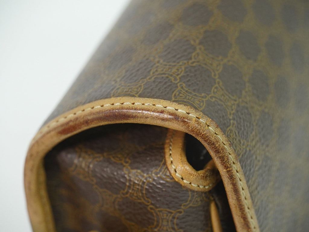 Celine Vintage Macadam Shoulder Bag Canvas And Leather Brown Canvas Shoulder Bag Bag