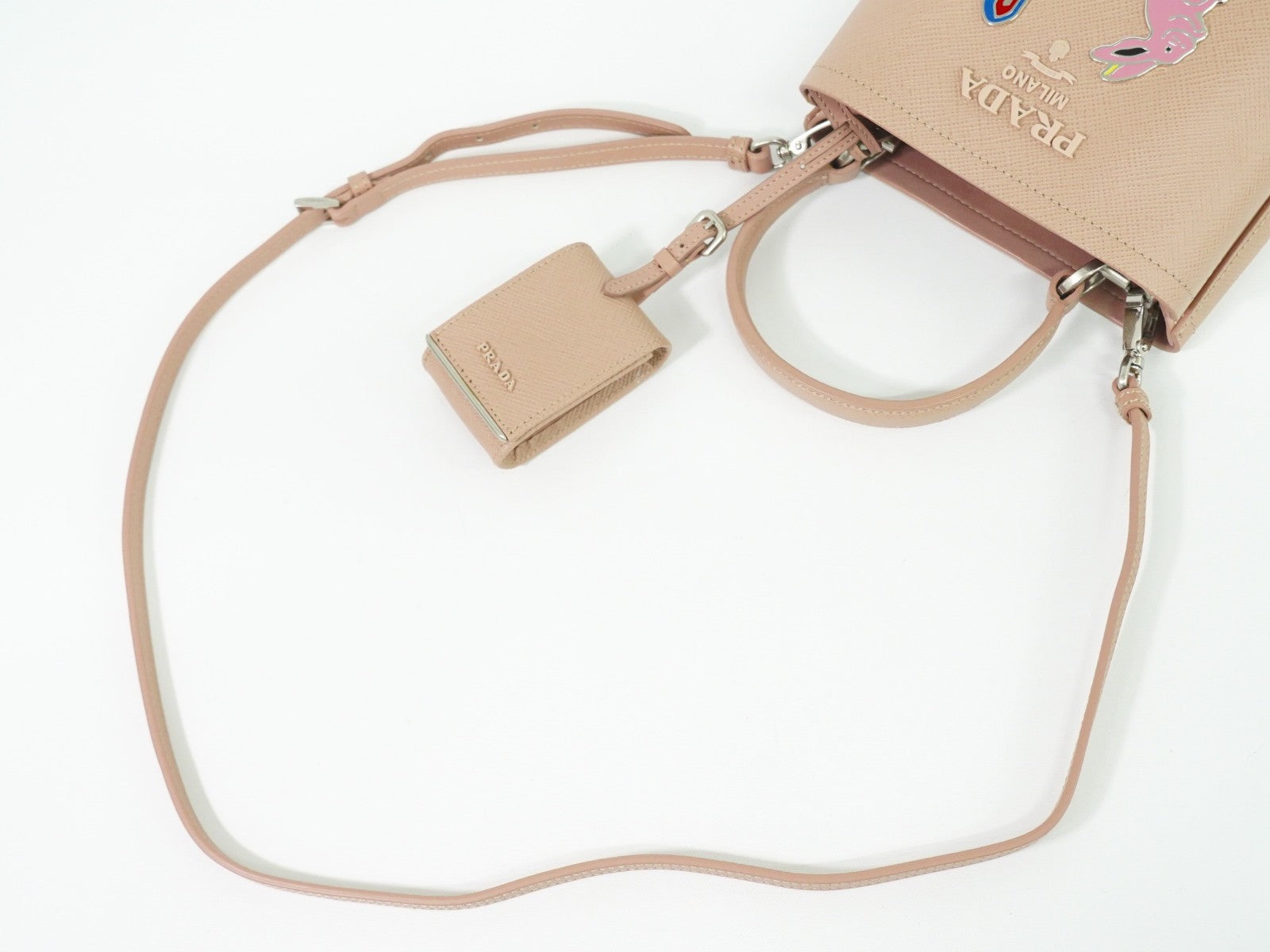 Prada Panier Bucket Bag Saffiano Leather Beige Leather Bag