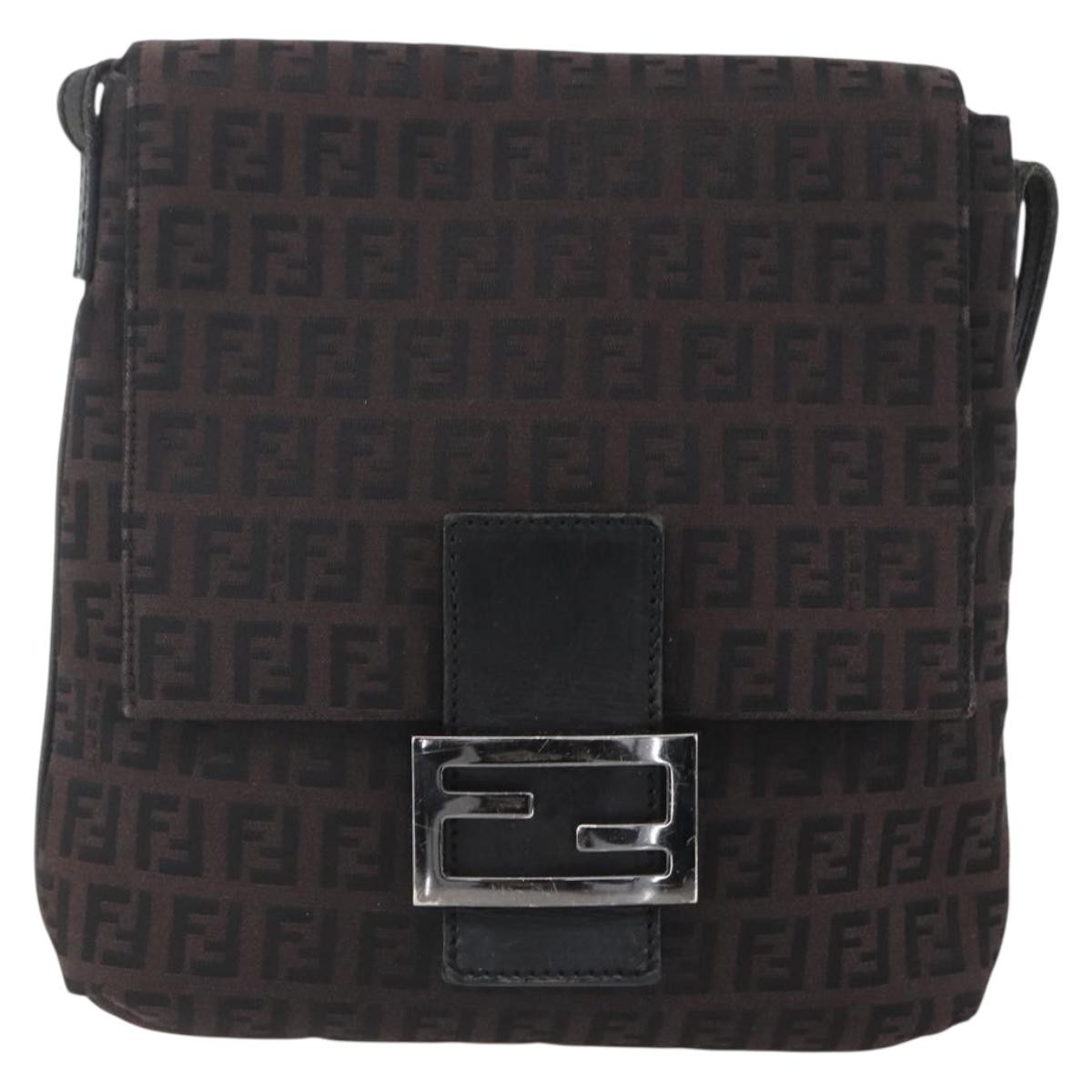 Fendi Vintage Flap Crossbody Bag Zucchino Canvas Brown Canvas Shoulder Bag Bag