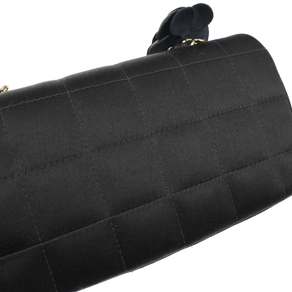 Chanel Chocolate Bar Flap Bag Quilted Satin Black Satin Shoulder Bag Bag