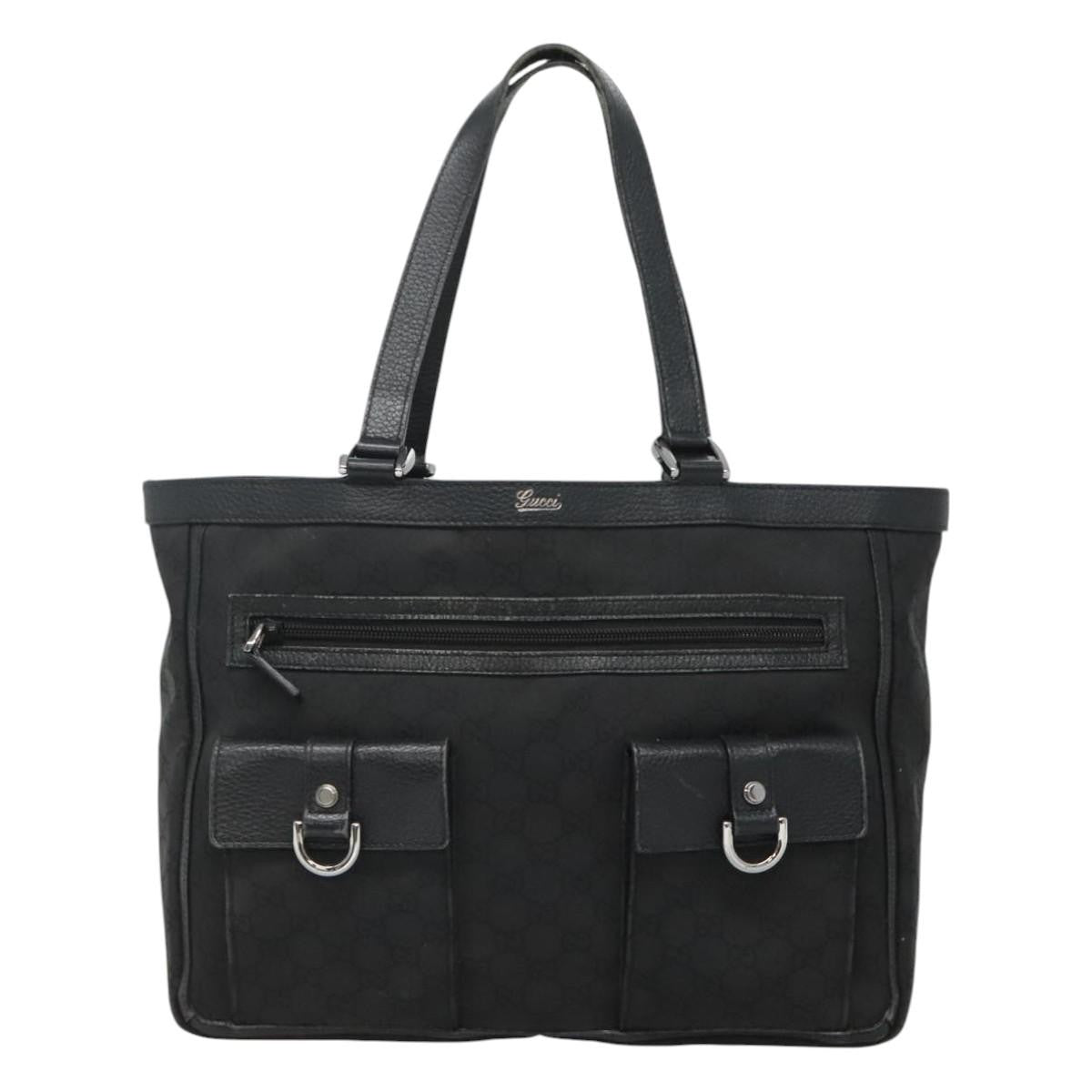 Gucci Abbey Pocket Tote Gg Canvas Black Canvas Tote Bag Bag (Pre-Owned)