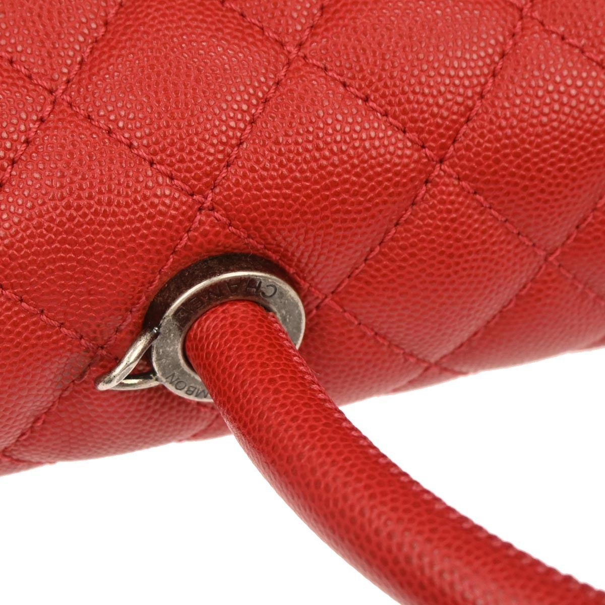 Chanel Coco Top Handle Bag Quilted Caviar Red Leather Handbag