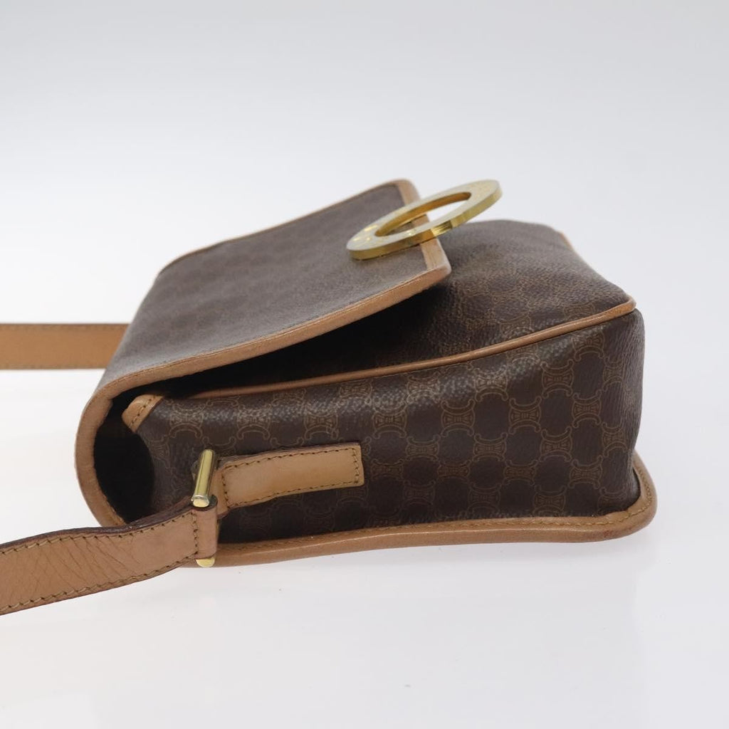 Celine Vintage Macadam Circle Logo Shoulder Bag Canvas And Leather Brown Canvas Shoulder Bag Bag