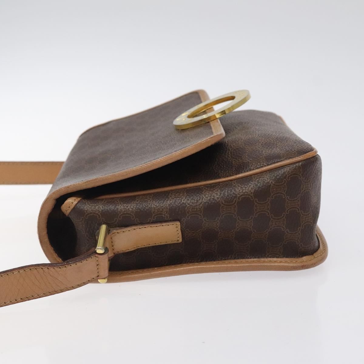 Celine Vintage Macadam Circle Logo Shoulder Bag Canvas And Leather Brown Canvas Shoulder Bag Bag