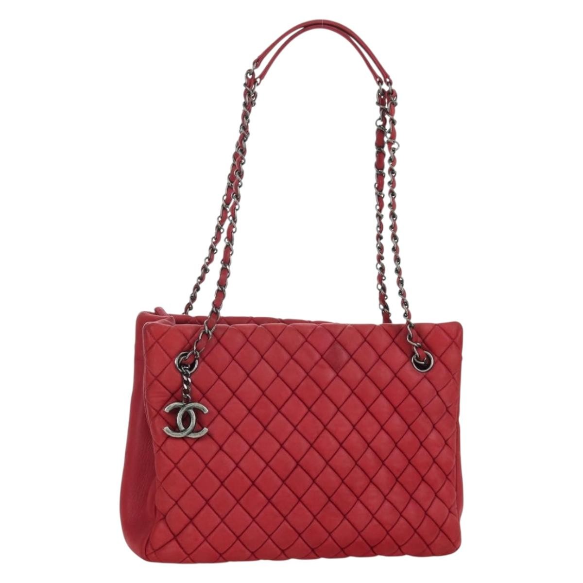 Chanel New Bubble Tote Quilted Calfskin Red Leather Tote Bag Bag