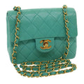 Chanel Square Classic Single Flap Bag Quilted Lambskin Blue Leather Handbag