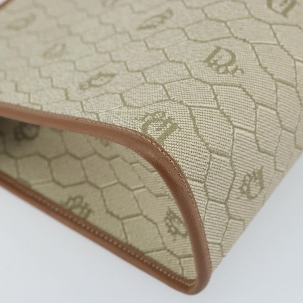 Christian Dior Vintage Honeycomb Zip Pouch Canvas And Leather Beige Canvas Clutche & Pouche Bag (Pre-Owned)