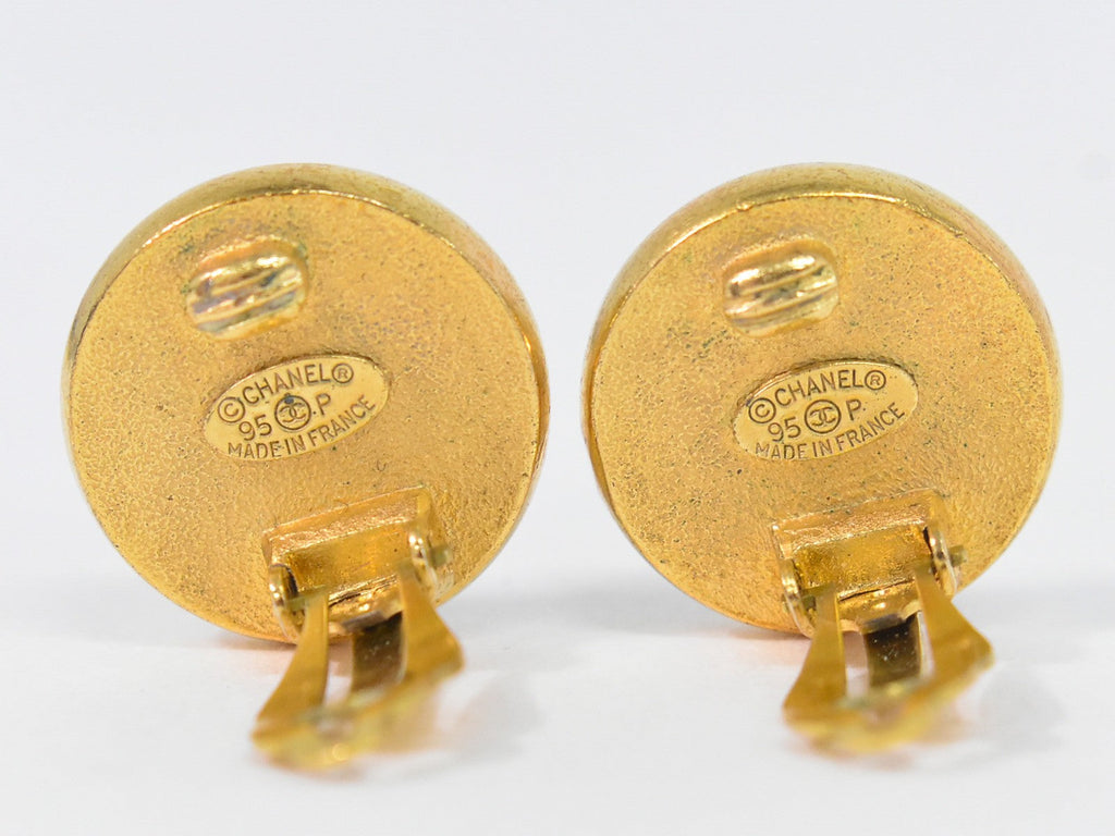 Chanel Cc Hoop Clip-On Earrings Crystal Embellished Metal Gold Gold_Plated Earrings Jewelry