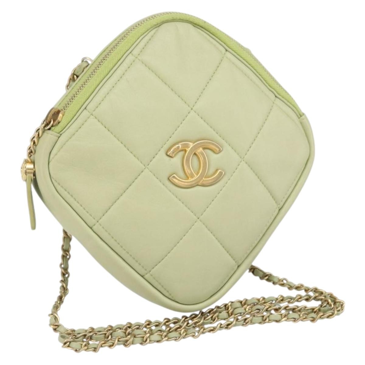 Chanel Diamond Chain Crossbody Bag Quilted Lambskin Green Leather Shoulder Bag Bag