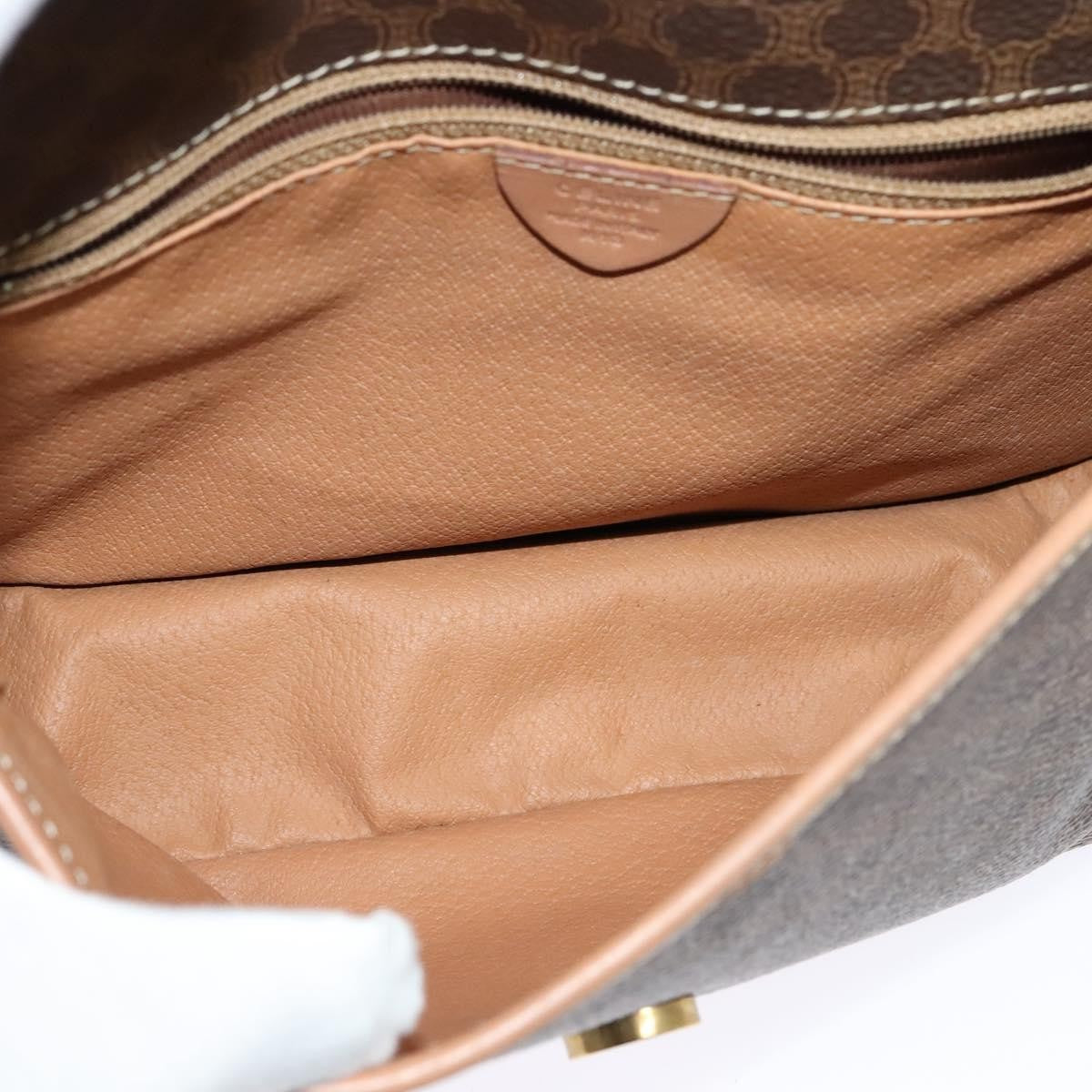 Celine Vintage Macadam Circle Logo Shoulder Bag Canvas And Leather Brown Canvas Shoulder Bag Bag