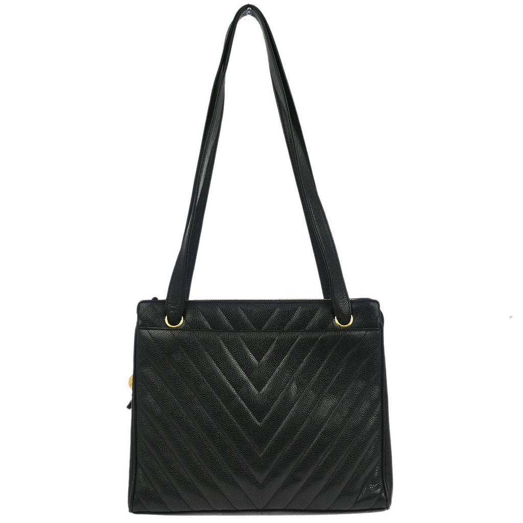Chanel Vintage Zip Shoulder Bag Chevron Caviar Black Leather Shoulder Bag Bag