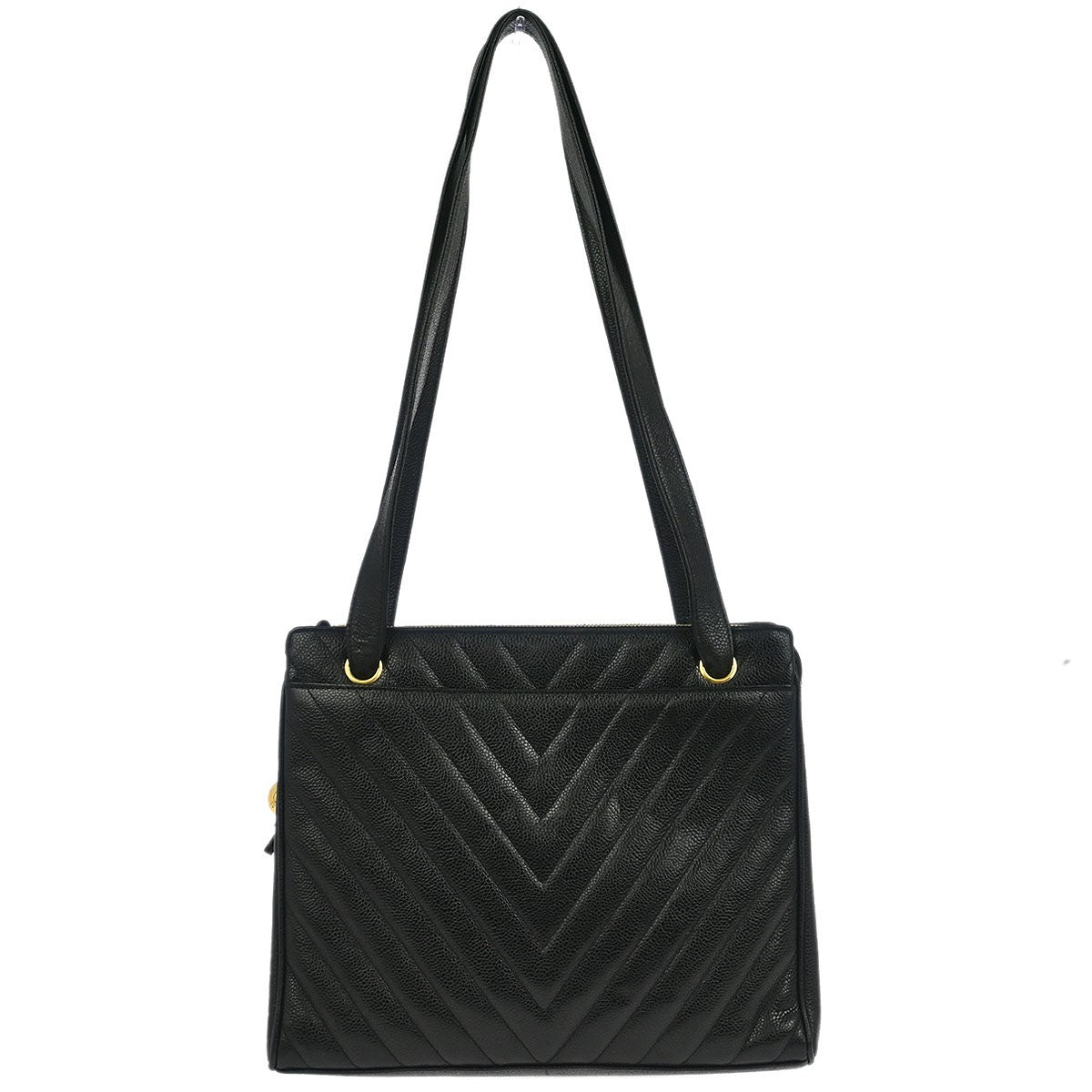 Chanel Vintage Zip Shoulder Bag Chevron Caviar Black Leather Shoulder Bag Bag