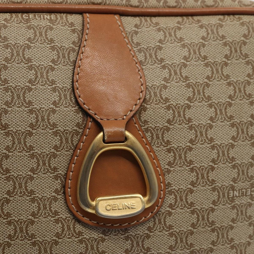 Celine Vintage Macadam Shoulder Bag Canvas And Leather Beige Canvas Shoulder Bag Bag