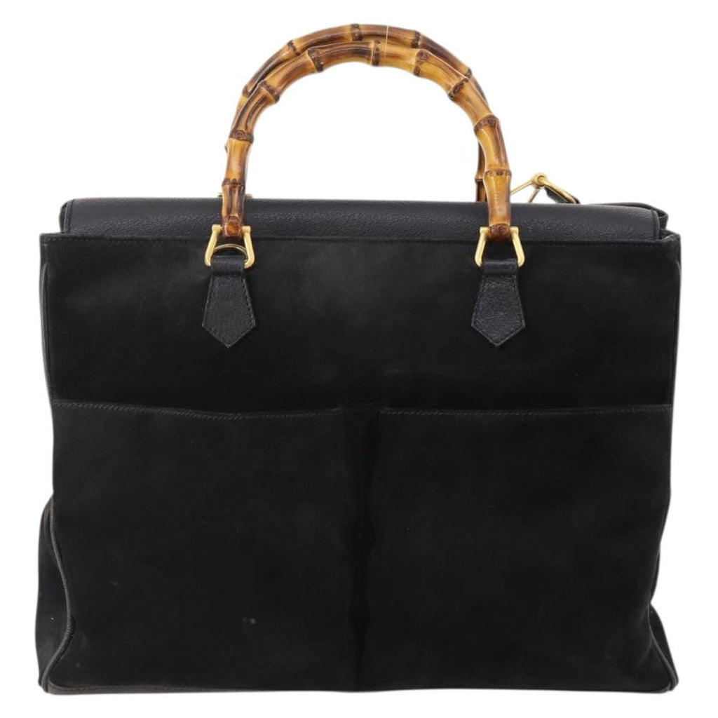 Gucci Bamboo Tote Bag Suede Black Suede Tote Bag Bag (Pre-Owned)