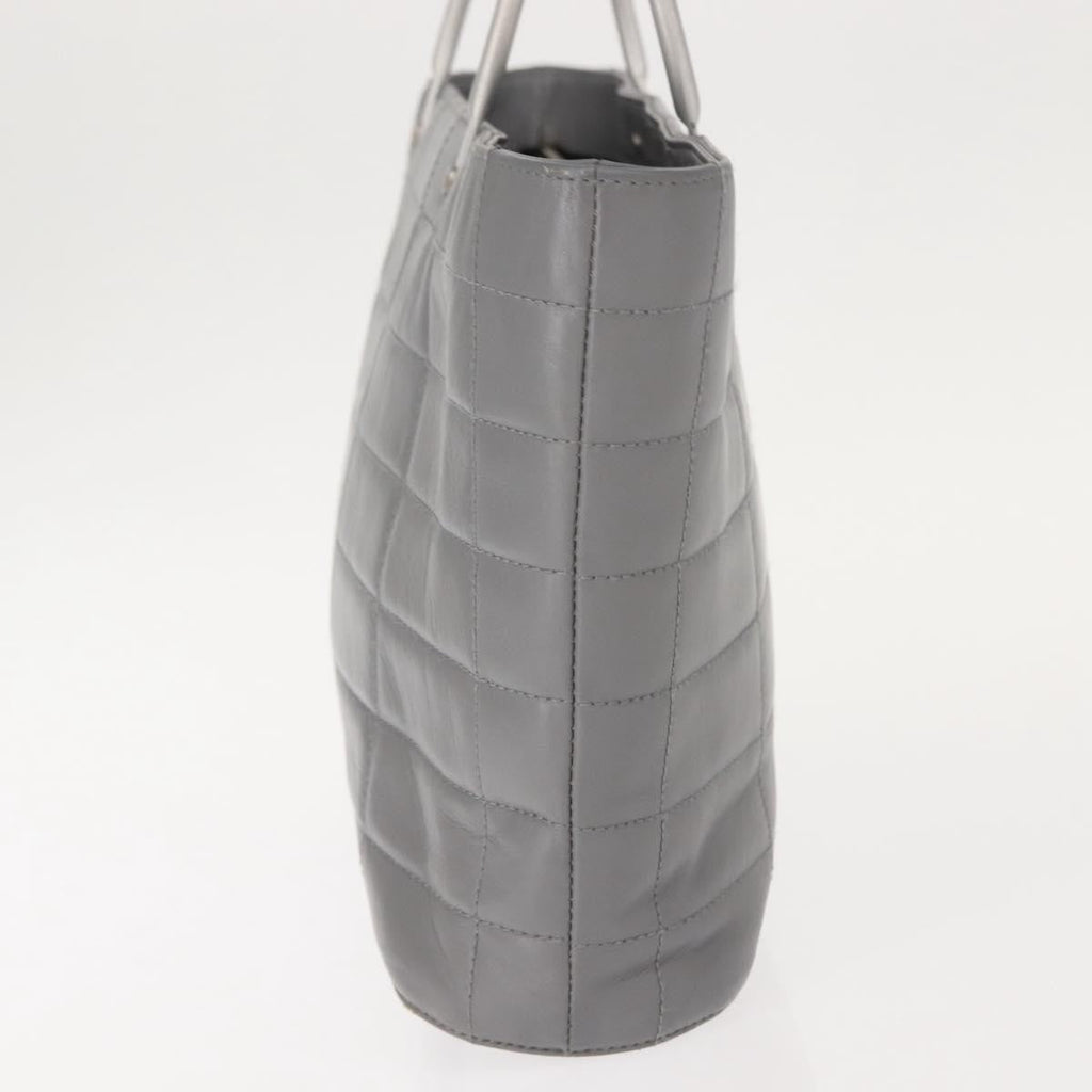 Chanel Vintage Chocolate Bar Metal Ring Tote Quilted Lambskin Gray Leather Tote Bag Bag