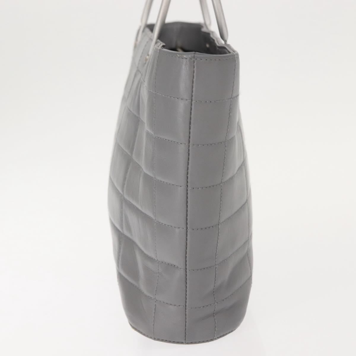 Chanel Vintage Chocolate Bar Metal Ring Tote Quilted Lambskin Gray Leather Tote Bag Bag
