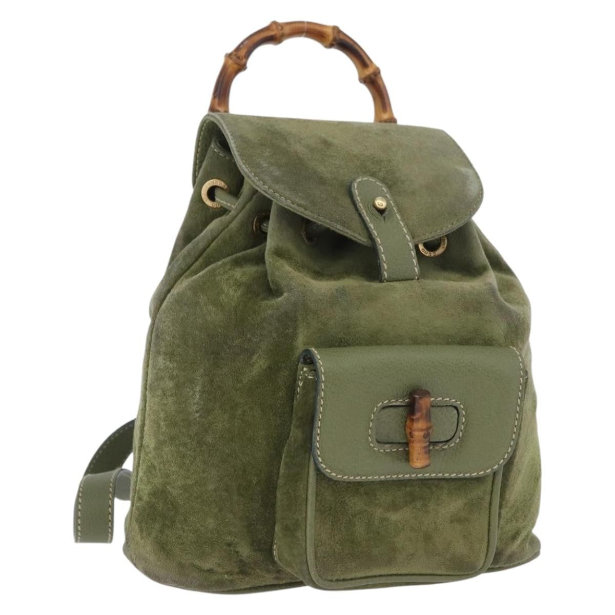 Gucci Gucci Bamboo Backpack Daim Khaki Leather Backpack Bag (Pre-Owned)