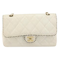 Chanel Vintage Punched Edge Classic Single Flap Bag Quilted Lambskin White Leather Shoulder Bag Bag