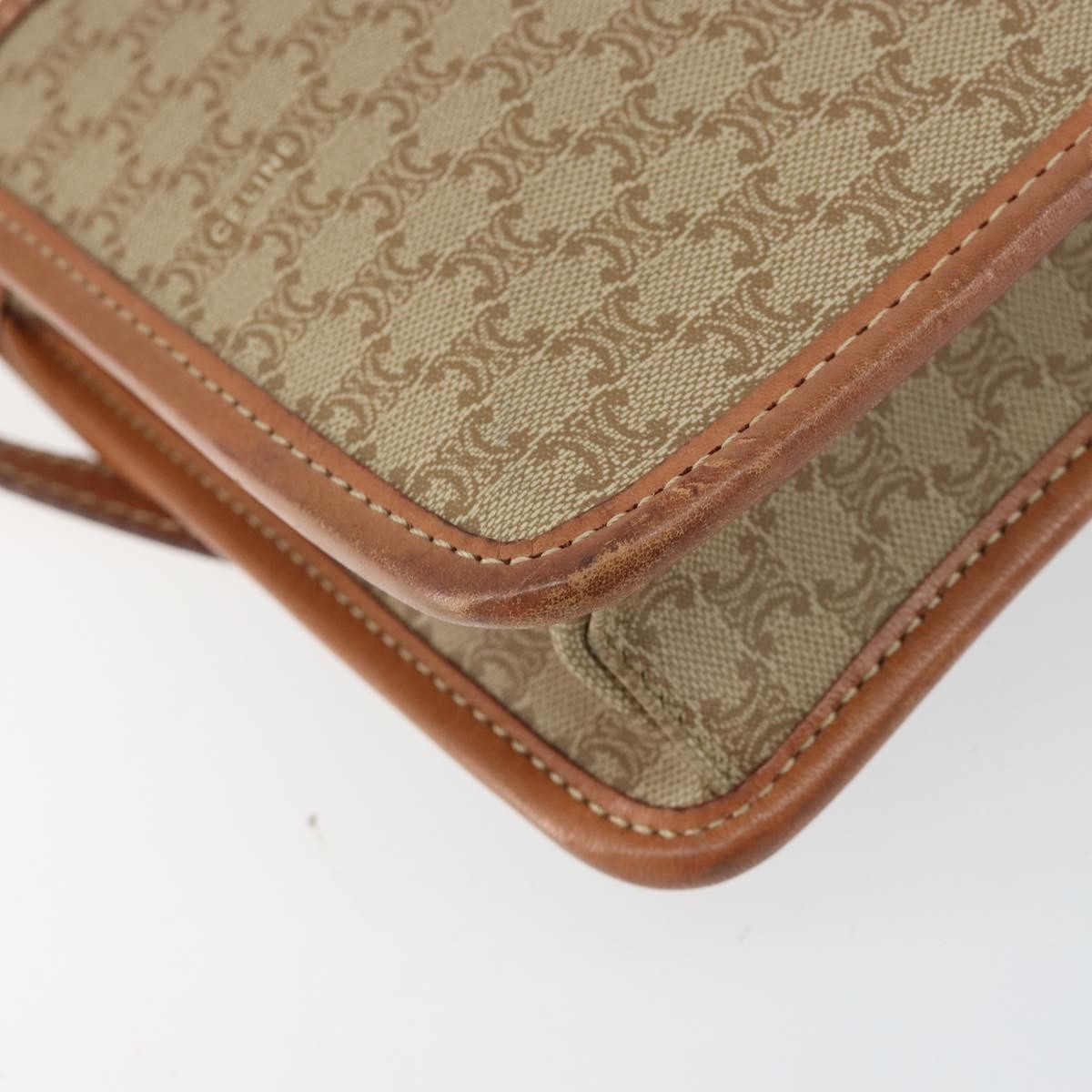 Celine Vintage Macadam Shoulder Bag Canvas Beige Canvas Shoulder Bag Bag