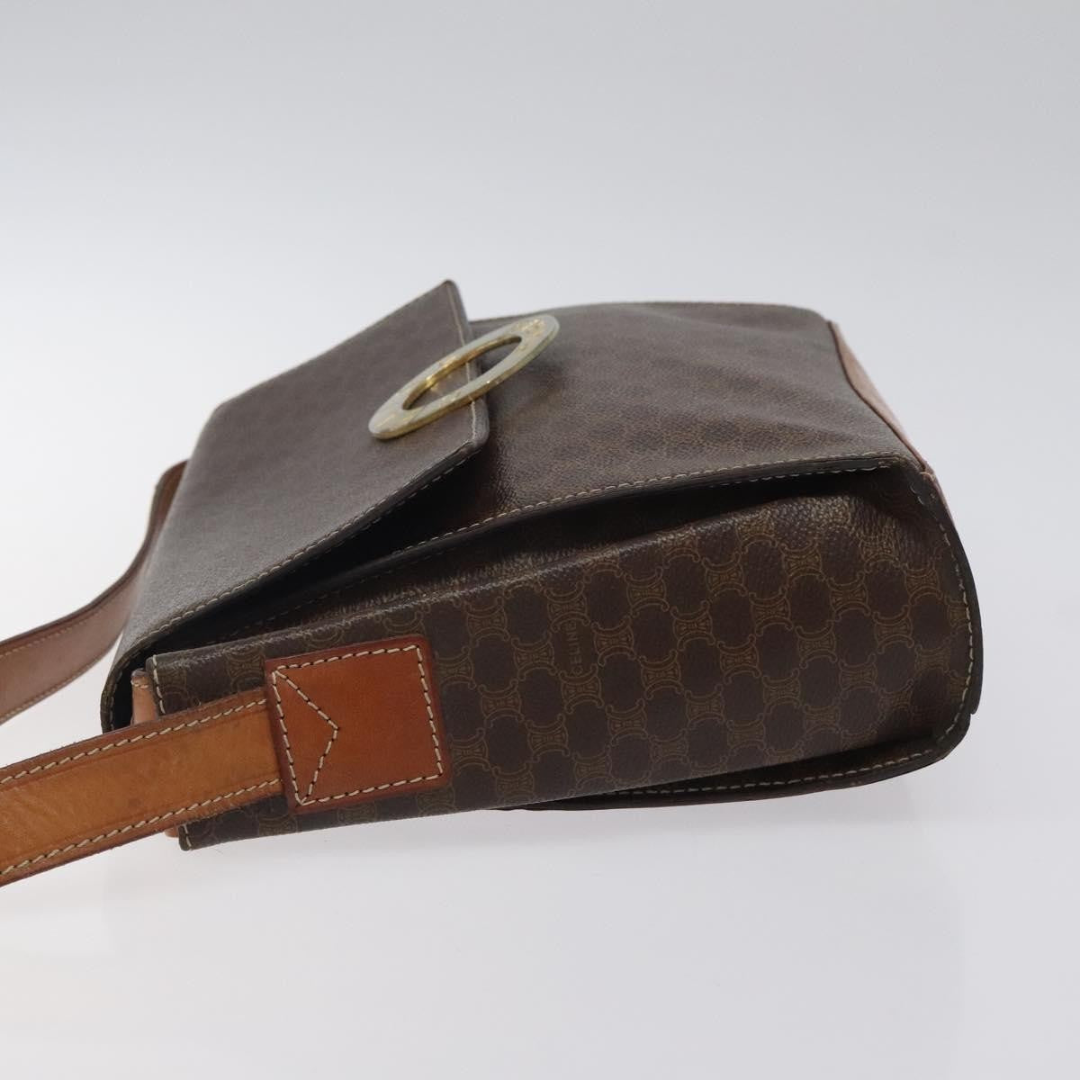 Celine Vintage Macadam Circle Logo Shoulder Bag Canvas And Leather Brown Canvas Shoulder Bag Bag